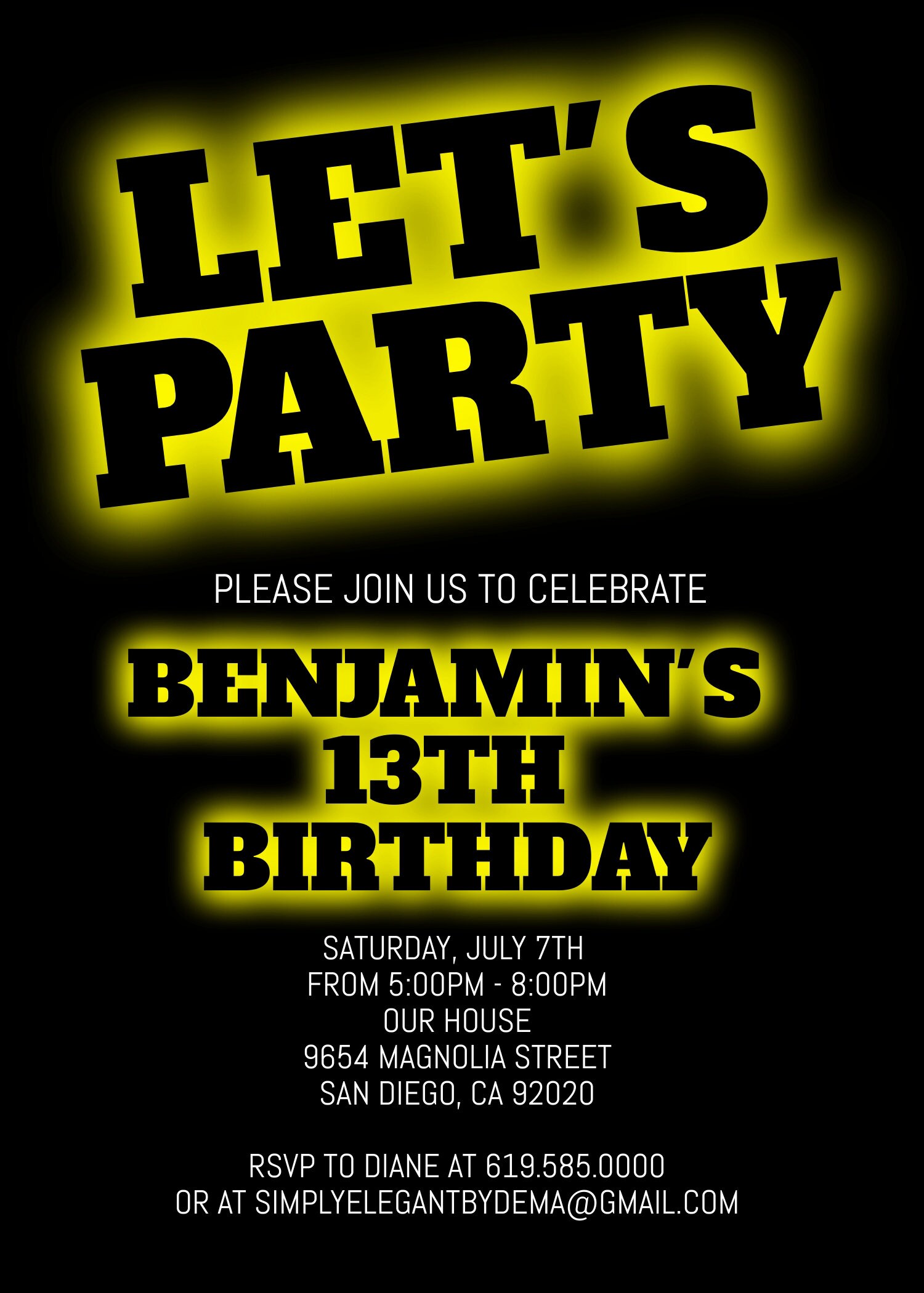 Black \u0026 Yellow Birthday Invitation for Boys Teens Kids/any Age/neon Yellow  Birthday Invitation Template/instant Download/glow in the Dark - Etsy, image size:1500x2100