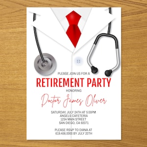 Doctor Retirement Invitations Template, Doctor Retirement Party Invitation, Pharmacist, Medical Retirement, Stethoscope, Corjl DIY Invite
