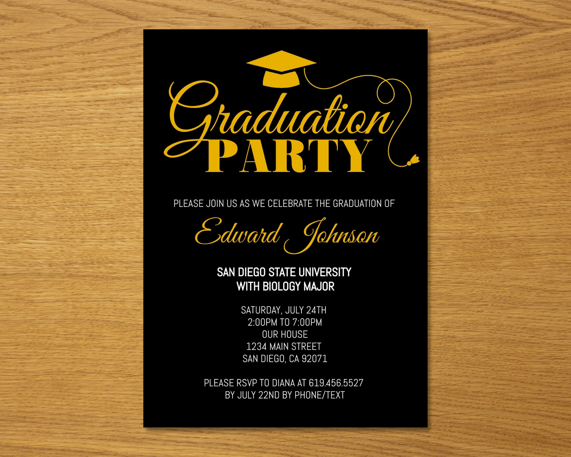 Black And Gold Graduation Party Invitation Dark Black Luxury