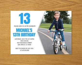 Photo Black and Blue Birthday Invitation for Boys Teens/ANY AGE/Color/Edit Yourself Printable Blue Birthday Invitations/Instant Download/DIY