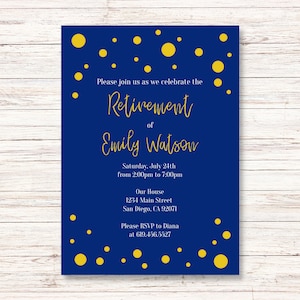 Blue & Gold Retirement Invitations Him Her/Edit Yourself/Printable Gold Confetti Retirement Invitations Men Women/Instant Download/Template