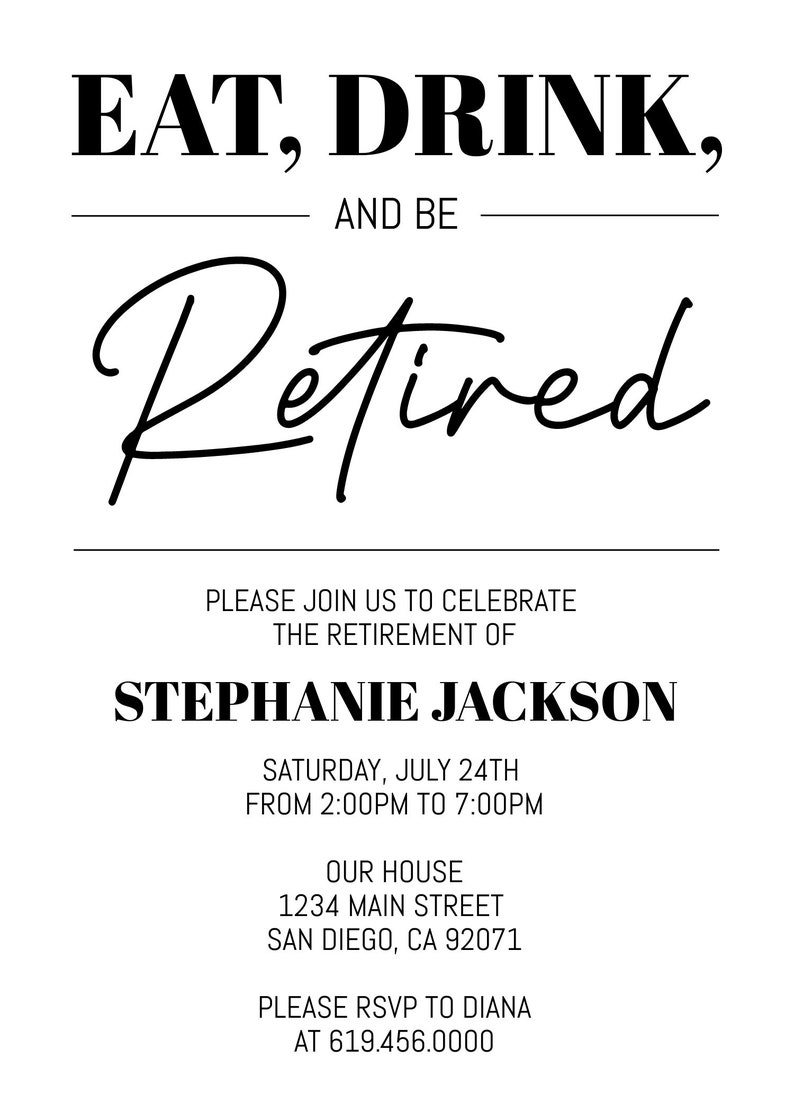 Simple Retirement Party Invitation Template, Minimal Retirement