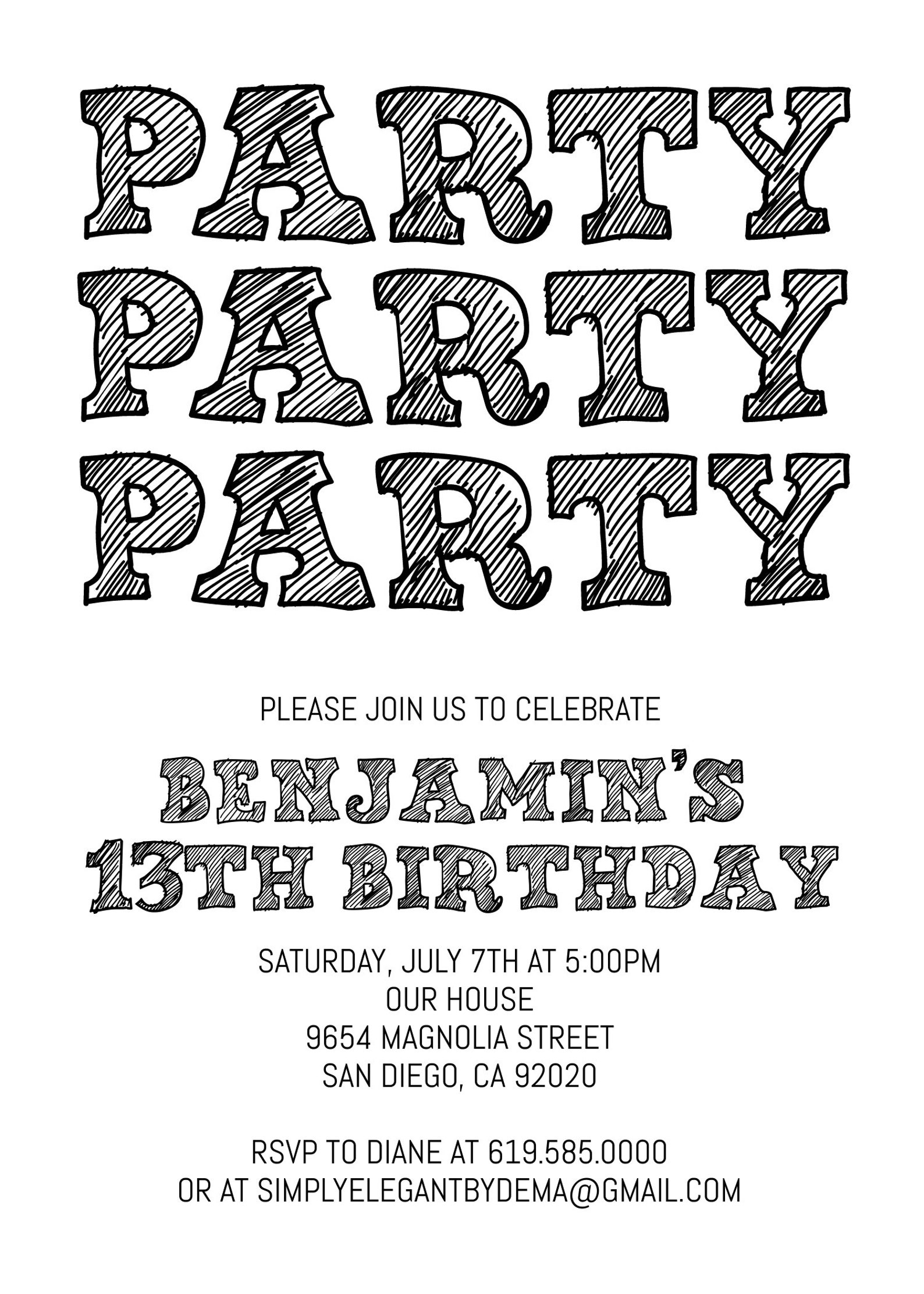 Simple Black and White Birthday Invitation Template, ANY AGE, Instant ...