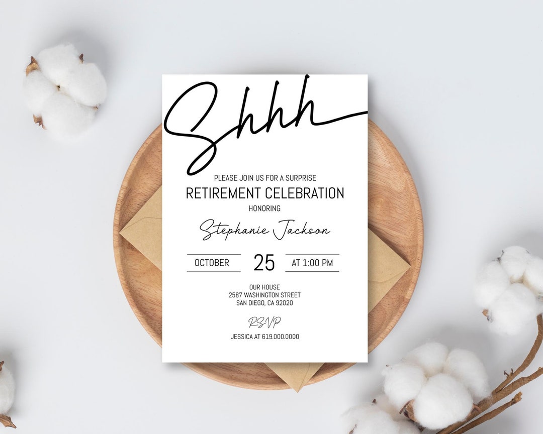 Surprise Retirement Invitation Template, Minimalist Retirement ...