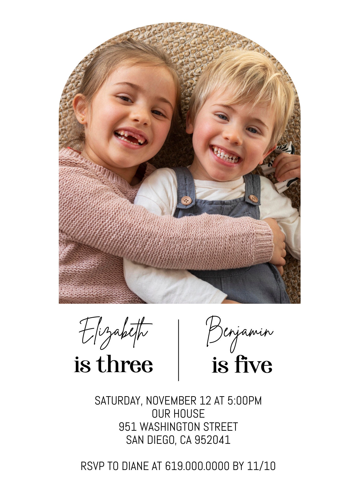 Joint Birthday Party Invitation Template, Minimalist Sibling Birthday