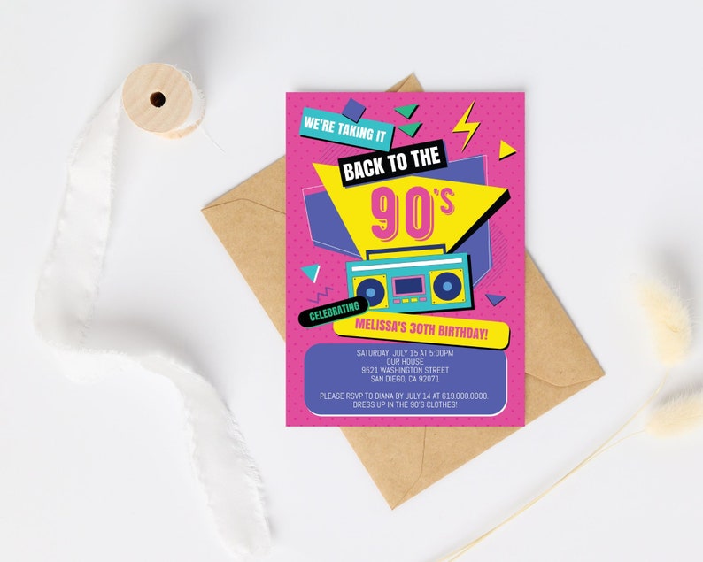 Editable 90s Birthday Party Invitation, Back to the 90s, Throwback