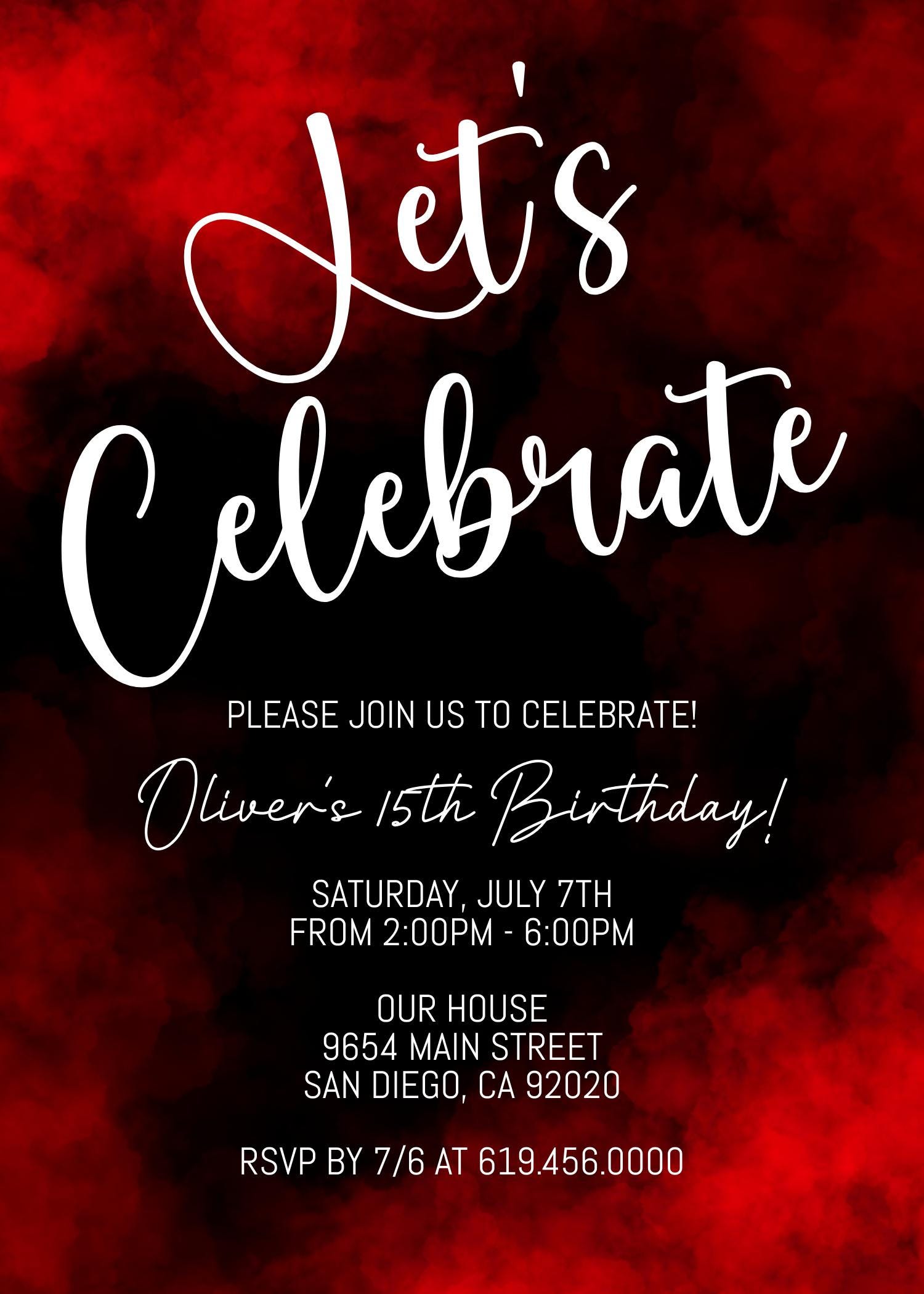 Editable Red & Black Birthday Invitations/any Age/luxury Red Birthday ...