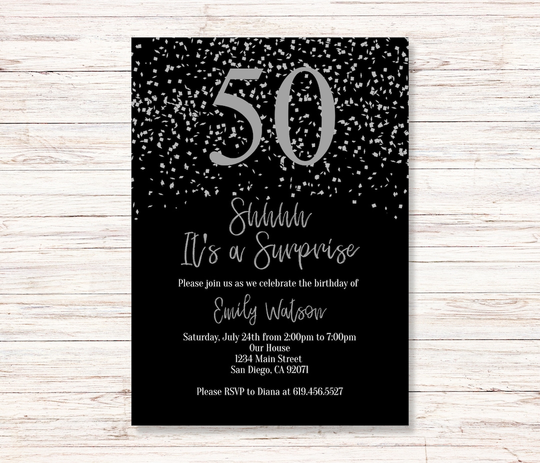 Black and Silver Birthday Invitations/editable Silver Confetti Birthday Black and Silver Birthday Invitations/editable Silver Confetti Birthday