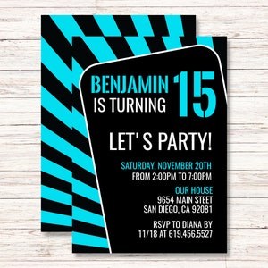 Black and Blue Birthday Invitation for Teens Boys Teenagers Girls/ANY AGE & Color/Corjl/Blue Birthday Invitations for Kids/Instant Download