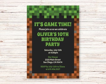 Invitation pixélisée, invitation de jeu vidéo, invitation d'anniversaire pixel, fête de jeu pour garçons/filles/enfants/ados, invitation de jeu Minecraft/bricolage Corjl