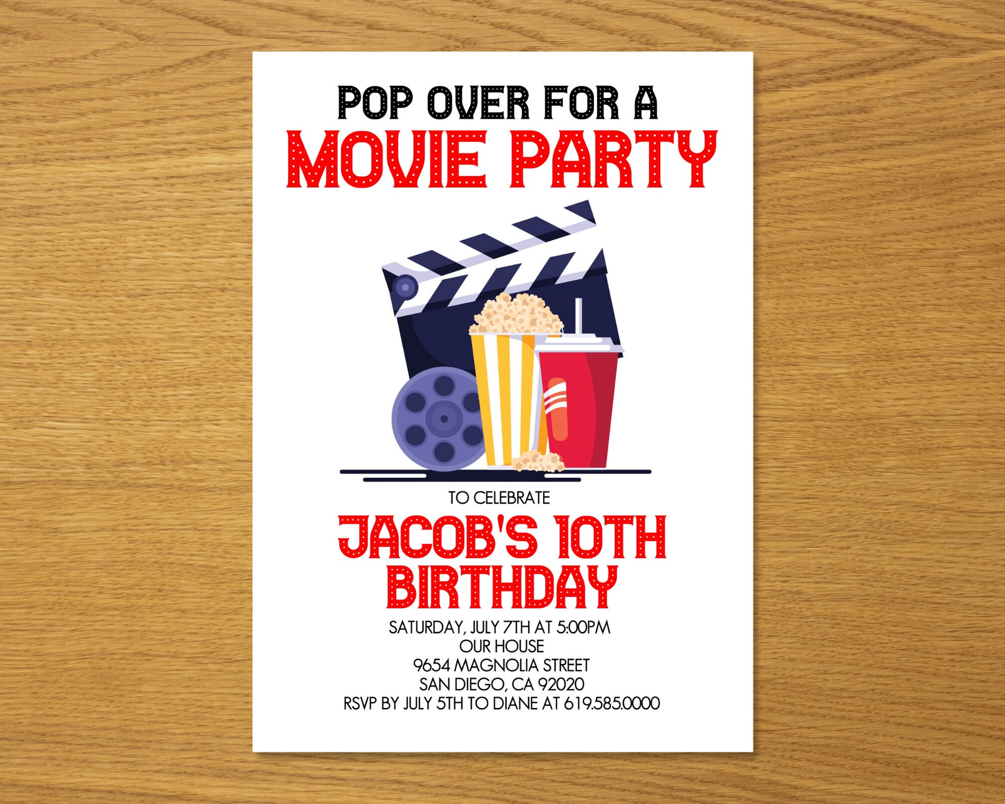 Movie Birthday Invitation, Cinema Birthday Invitation ,pop on Over ...