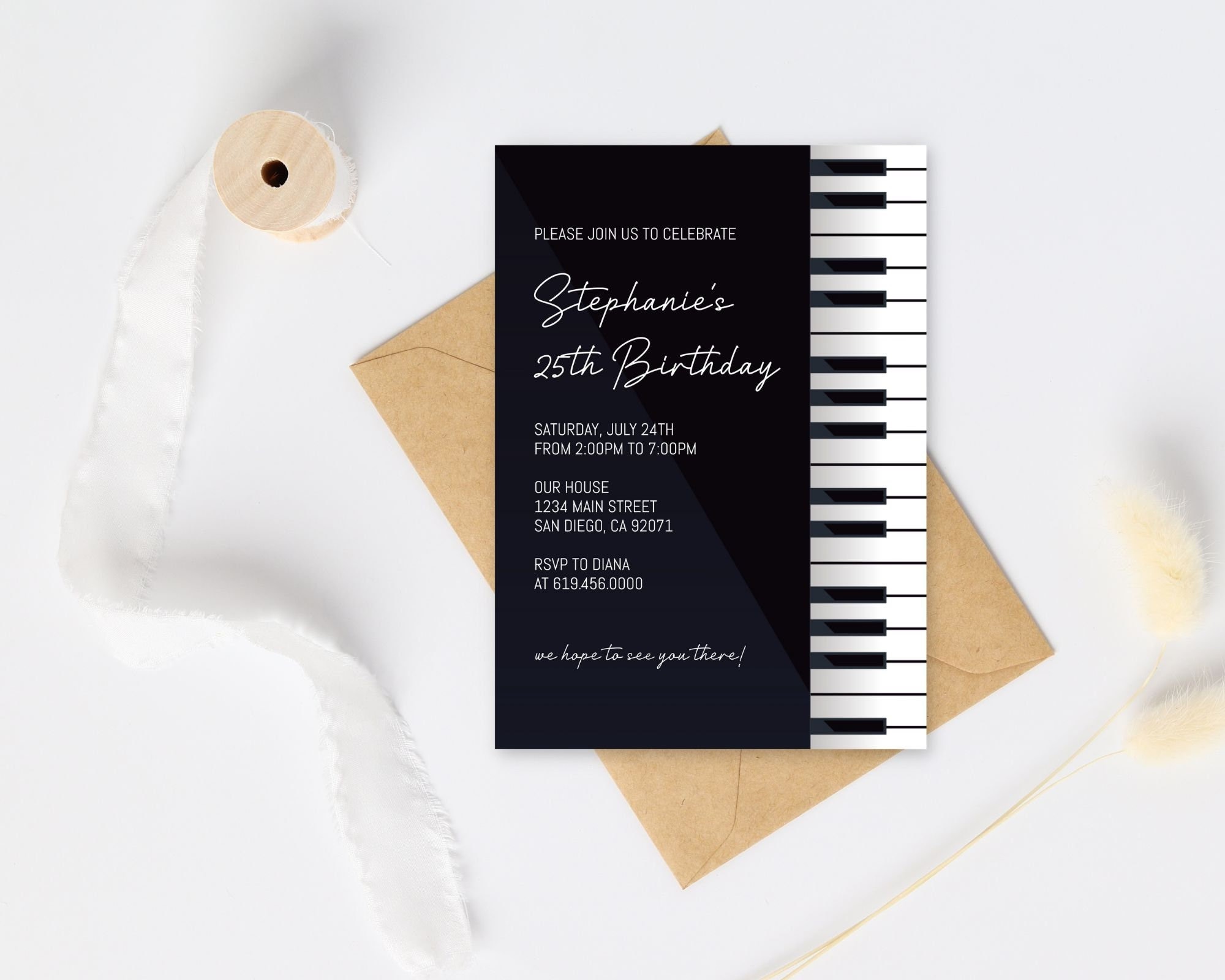 Piano Birthday Party Invitation Template, Piano Recital Invitation