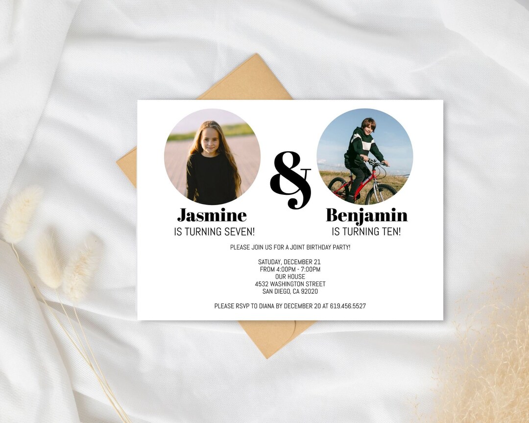 Joint Birthday Invitation Template, Sibling Birthday Invitation, Photo