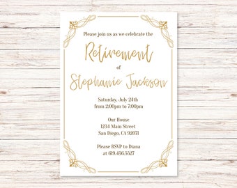 Gold Retirement Invitations for Him Her/Edit Yourself/Printable Golden Frame Retirement Invitations for Men Women/Instant Download/Template