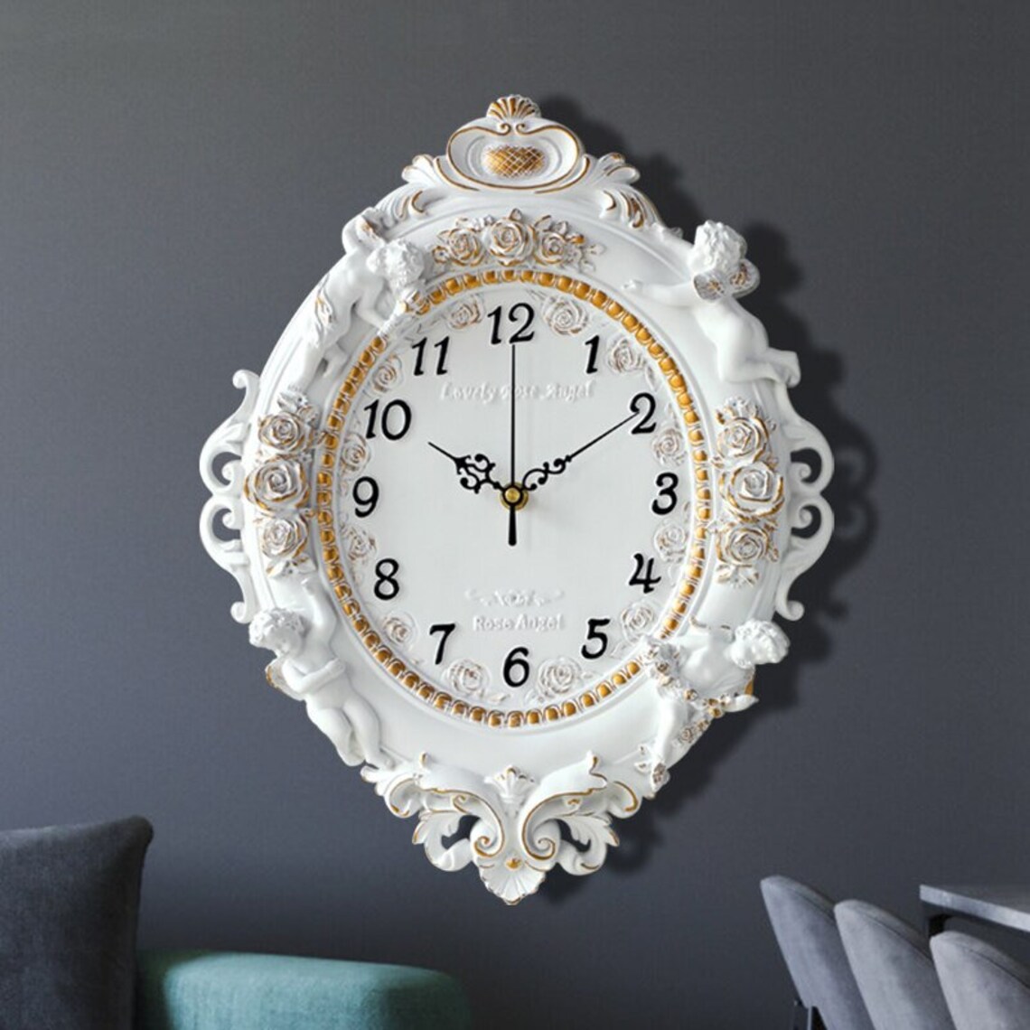 European Angel Clock Retro Resin Crafts Wall Clock Home Etsy