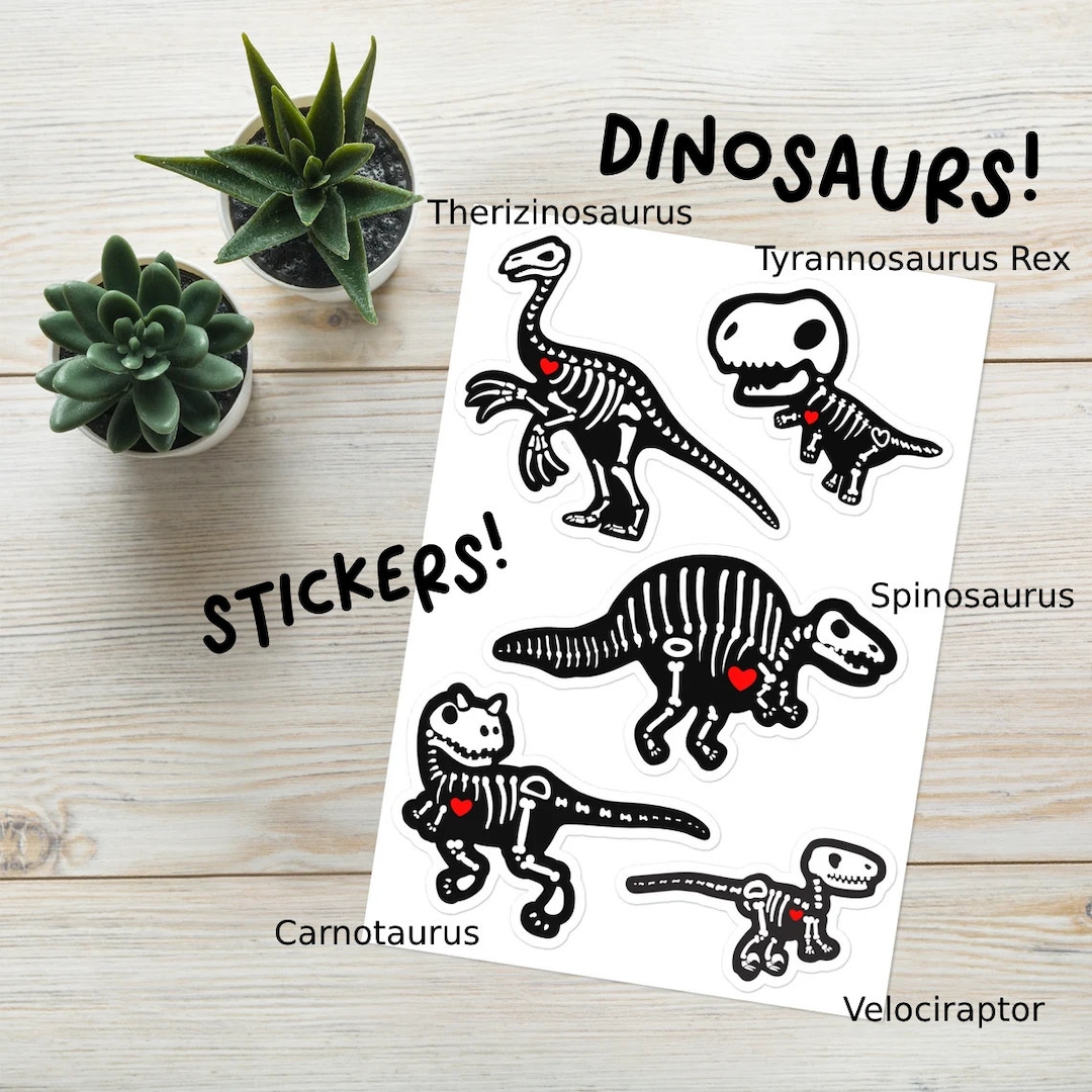 Dinosaur Sticker Collection Sheet Cute Dino Skeleton Stickers