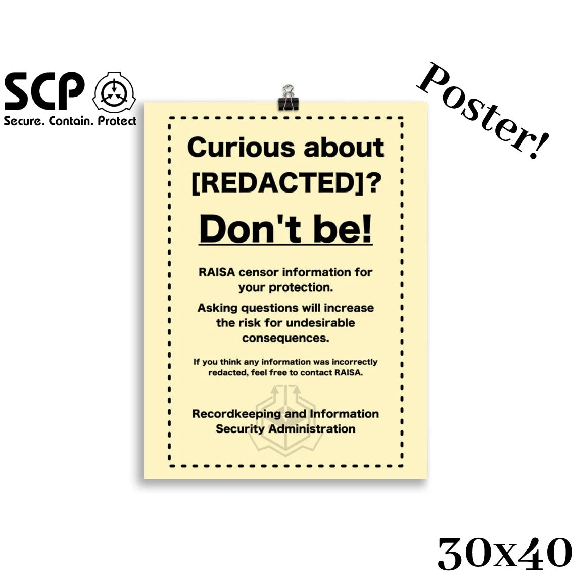 SCP WARNING Poster Don't Speak Scp-foundation Poster 