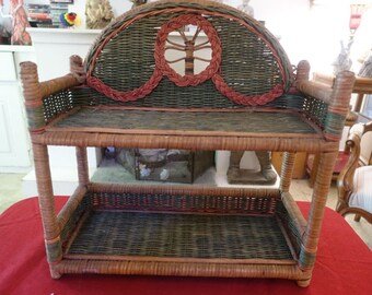 vintage rattan shelf in winter garden color