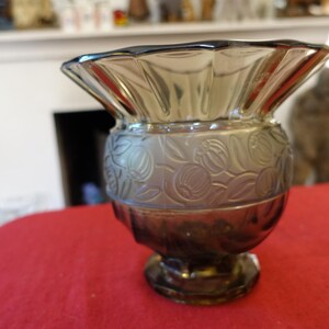 art deco ball vase in amber brown glass