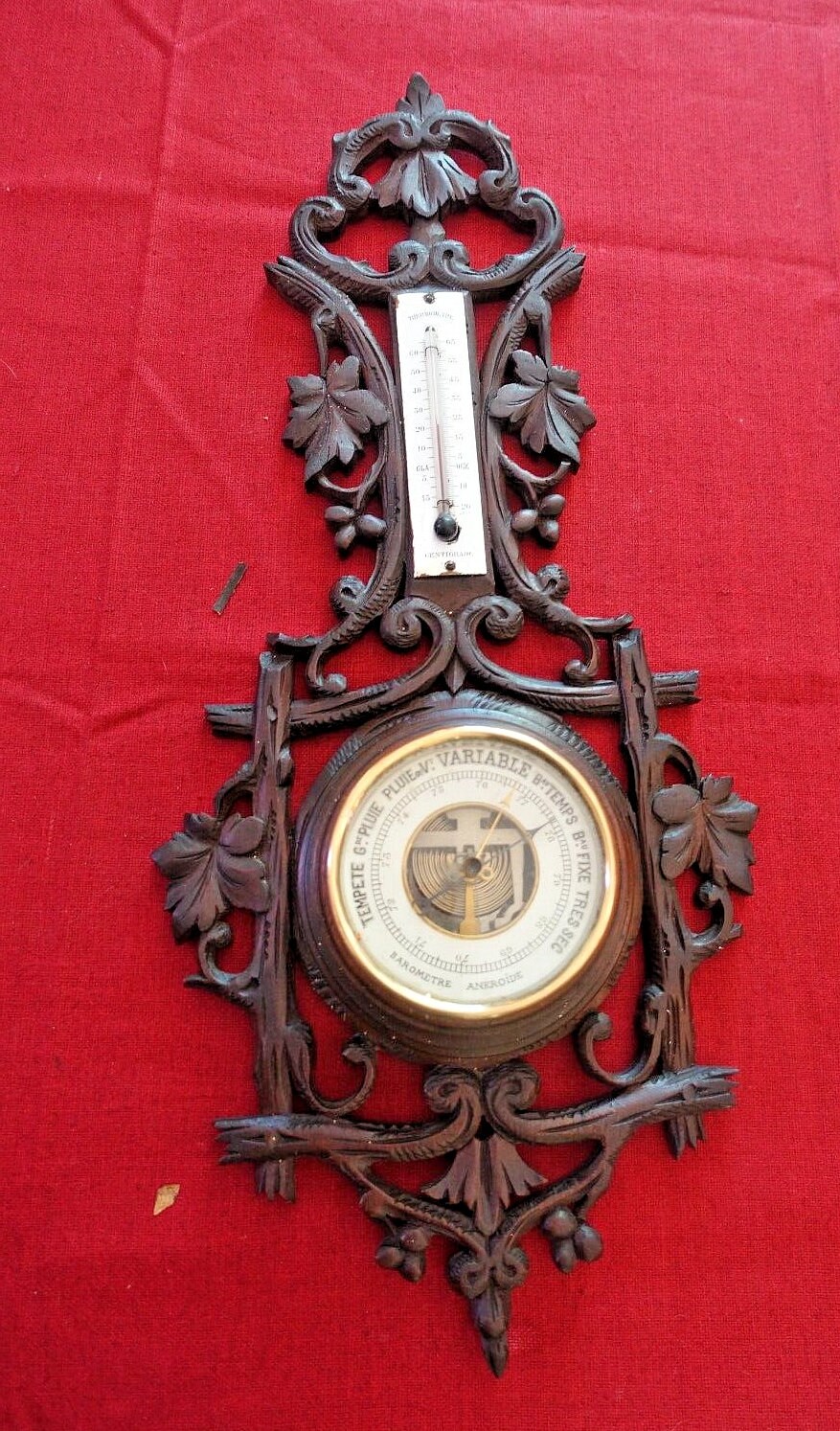 BAROMETER thermometer Aneroid black forest folk art