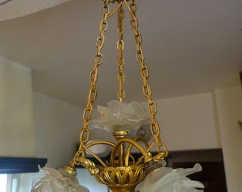 superb gilded bronze chandelier pate de verre art nouveau gilded bronze chandelier