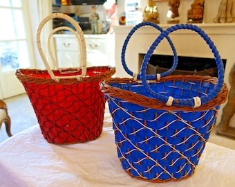 ANCIEN PETIT PANIER En Osier Et Scoubidou Vintage EUR 20,00 - FR