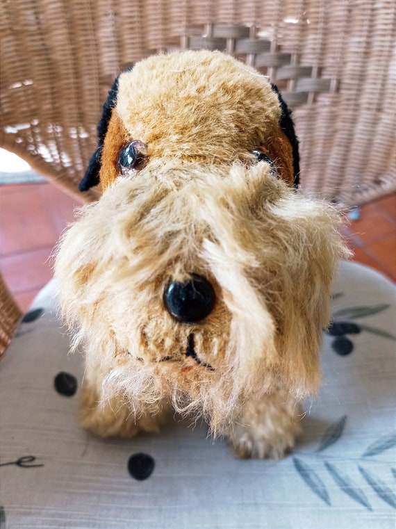 old vintage stuffed dog naughty dog airedale terrier