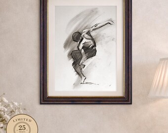 Lámina "Bailarina al Carboncillo" – Arte mural figurativo de edición limitada, firmado y numerado (Edición de 25) – Dibujo expresivo