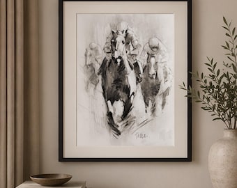 Horse Racing Wall Art – Charcoal Equestrian Print | Signed & Numbered Limited Edition (25 Only) | Fine Art Decor
