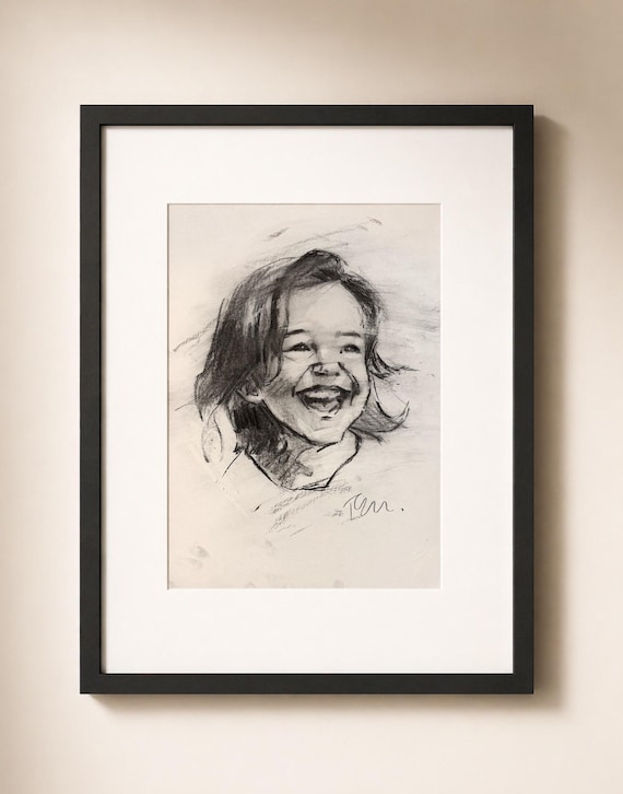Custom Hand Drawn Portrait from Photo – Charcoal Pencil Art – Meaningful Family Keepsake Gift