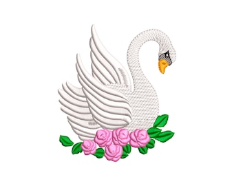 Swan with Flowers Embroidery Design - Machine Embroidery Design