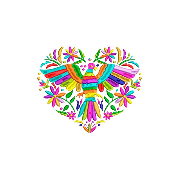 Diseño de bordado ave textil mexicano, bordado tenango, bordado otomi,  para máquina bordadora
