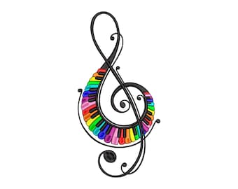 Black Treble Clef and White Treble Clef Embroidery Designs - for Machine Embroidery