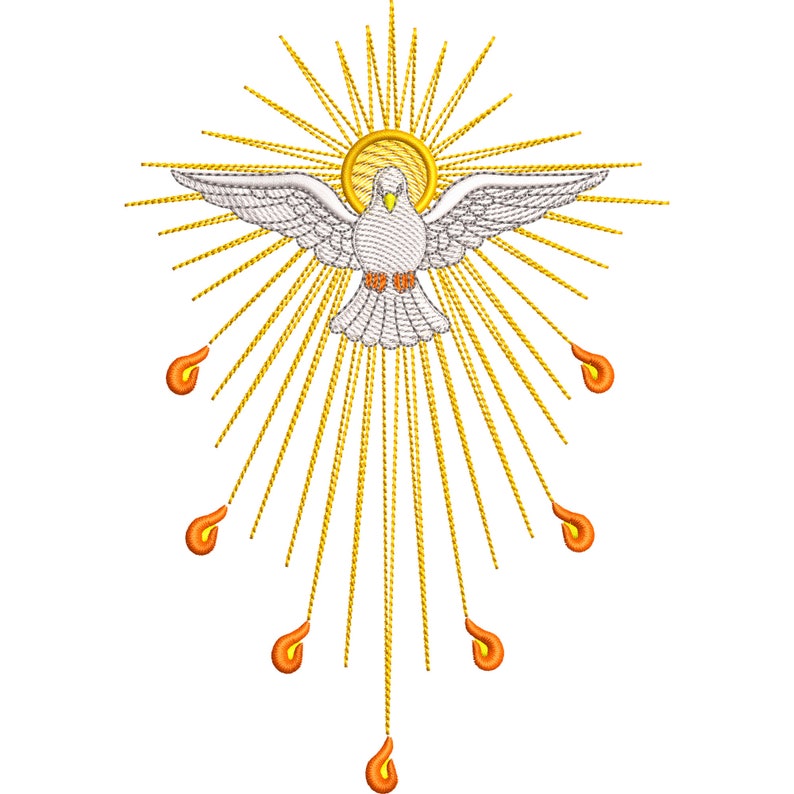 Diseño de bordado Espíritu Santo, para máquina bordadora, Paloma religión, Espíritu Santo con fueguitos, imagen 1