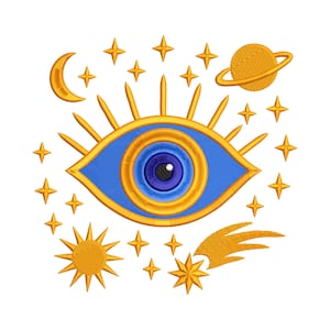 Digital Embroidery Design Celestial Turkish Eye, 4 Sizes