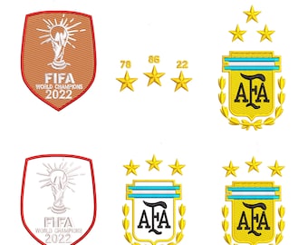 Diseños de bordado logos Argentina Campeón 2022 Qatar, para máquina bordadora, 6 diseños