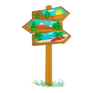 Cartel señal de tráfico con paisajes – diseño de bordado (+1 diseño de regalo descargable) – 4 tamaños