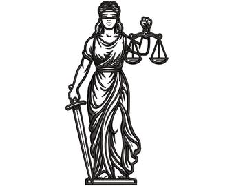 Lady Justice Machine Embroidery Design. 4 sizes.
