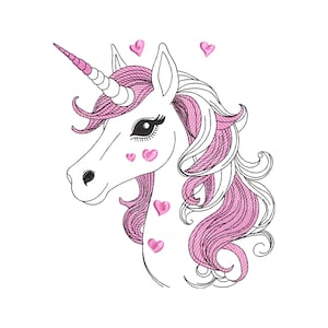 Diseño de bordado cabeza de unicornio - para máquina bordadora - 4 medidas