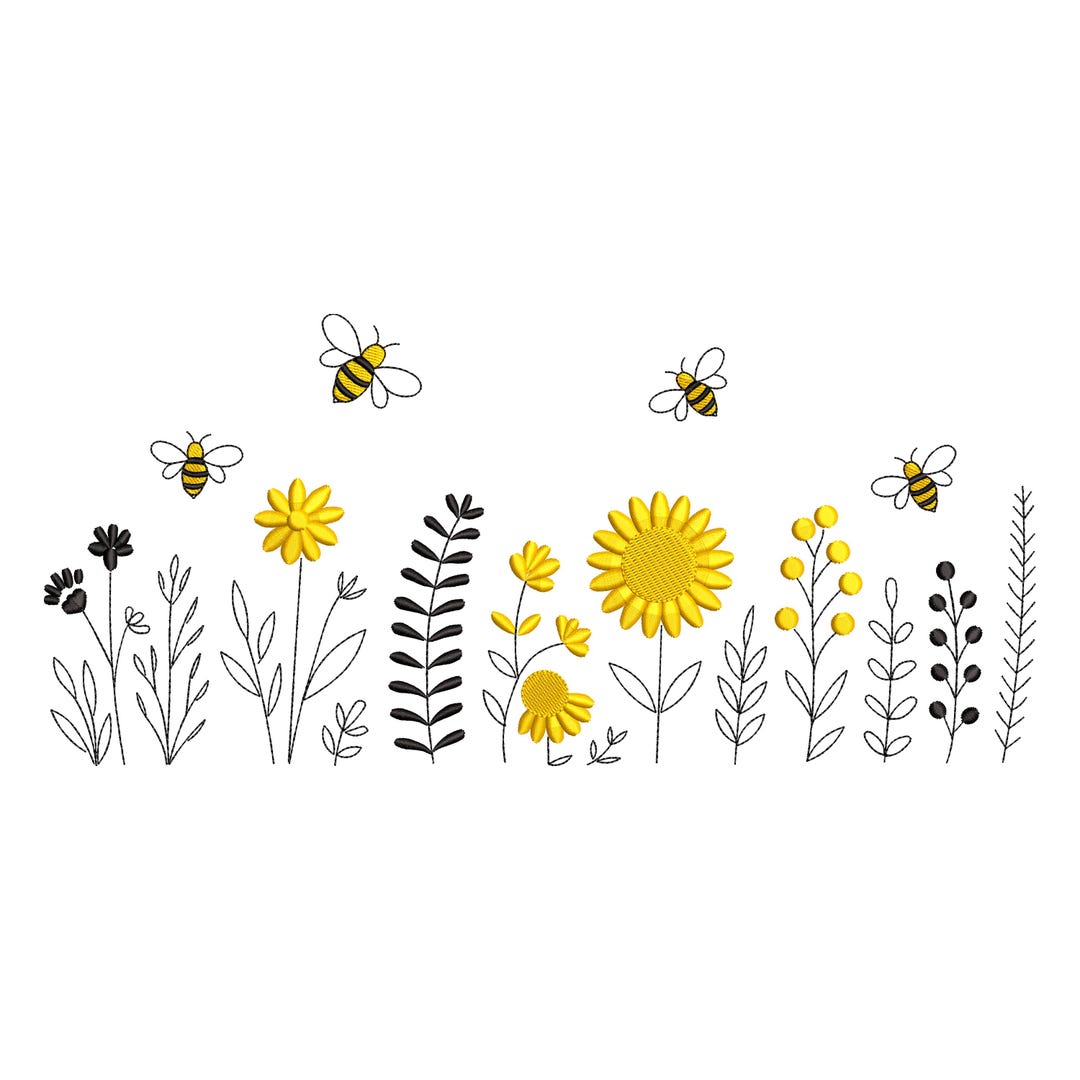Machine Embroidery Design Wildflowers and Bees, 7 Sizes - - Etsy
