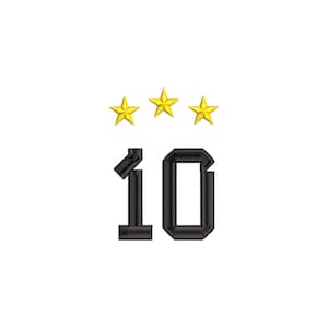 Diseño de bordado  Número 10 camiseta de Messi con estrellas - 2 medidas - para máquina bordadora