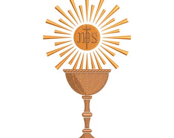 Eucharistische kelk borduurontwerp, christelijk borduurwerk - voor machinaal borduren, 4 maten + downloadbaar rechthoekig ontwerp