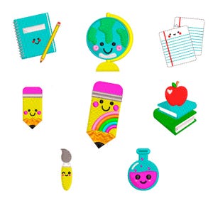 Pack de diseño de bordado de útiles escolares - para máquina bordadora - 8 diseños