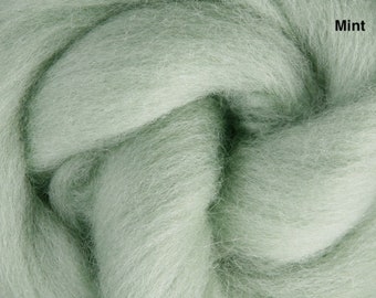 100% wool roving for felting or spinning, 62 colours available. Greens