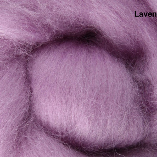 100% wool roving for felting or spinning, 62 colours available. Purples