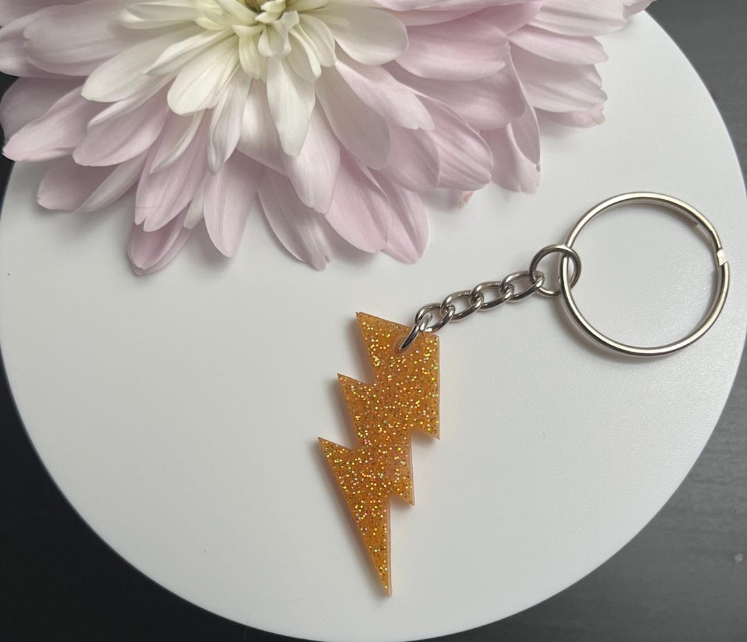 Handmade Glitter Lightning Bolt Keychain | Kawaii Resin Charm - Etsy