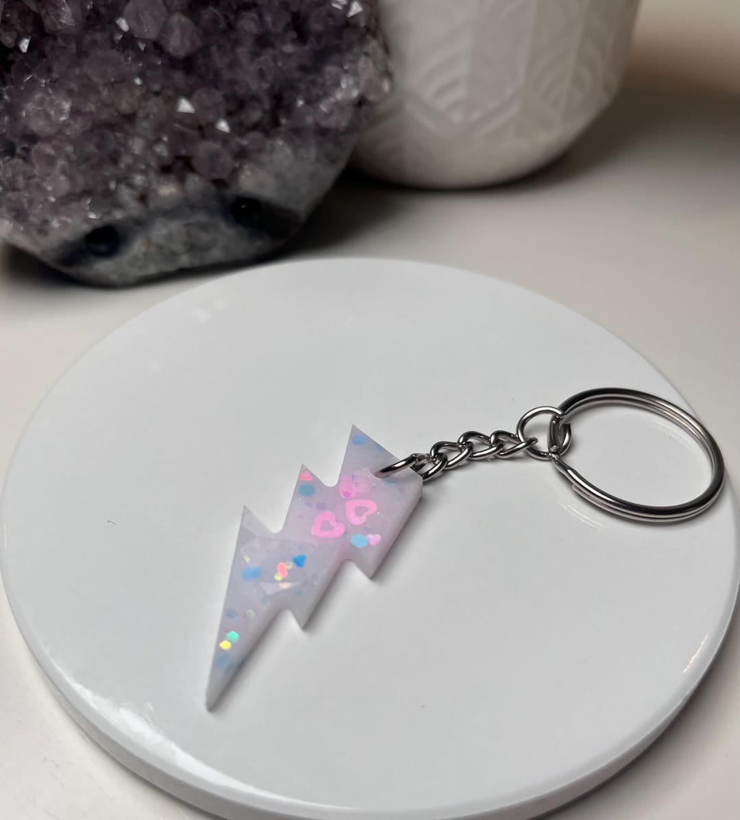 Handmade Epoxy Resin Lightning Bolt Keychain | Kawaii Bag Charm - Etsy
