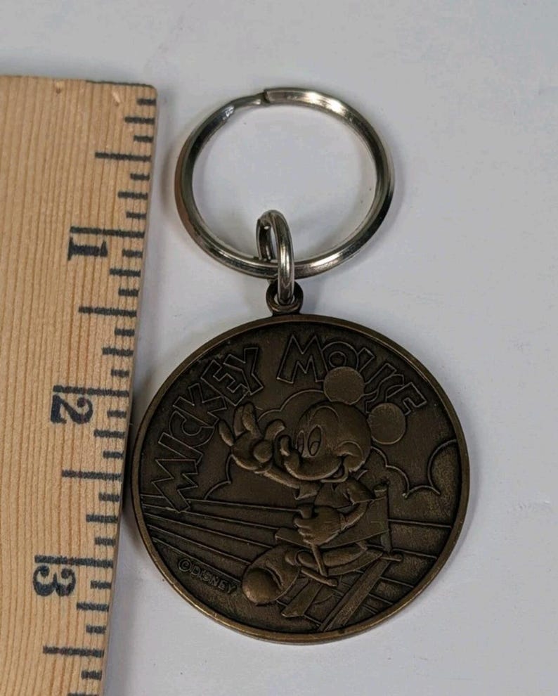 Vintage Disney Mickey Mouse Bronze Keychain Key Ring Taiwan image 5