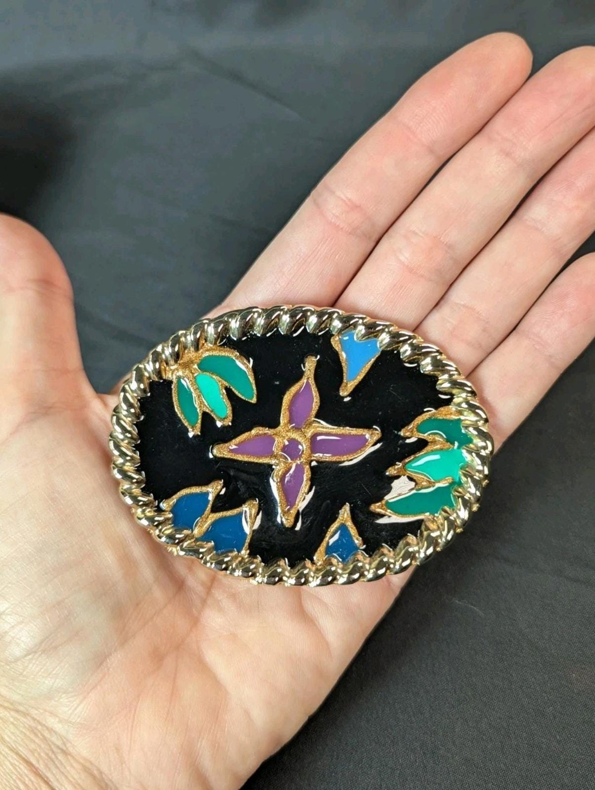 Vintage 80s Motion East Fishbone Enamel Buckle Teal Stretch Belt Retro Blue Stretch Belts for Women for sale | eBay main image 4