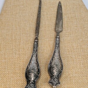 Antique Sterling Silver Button Hook File Victorian Repoussé Floral Handle